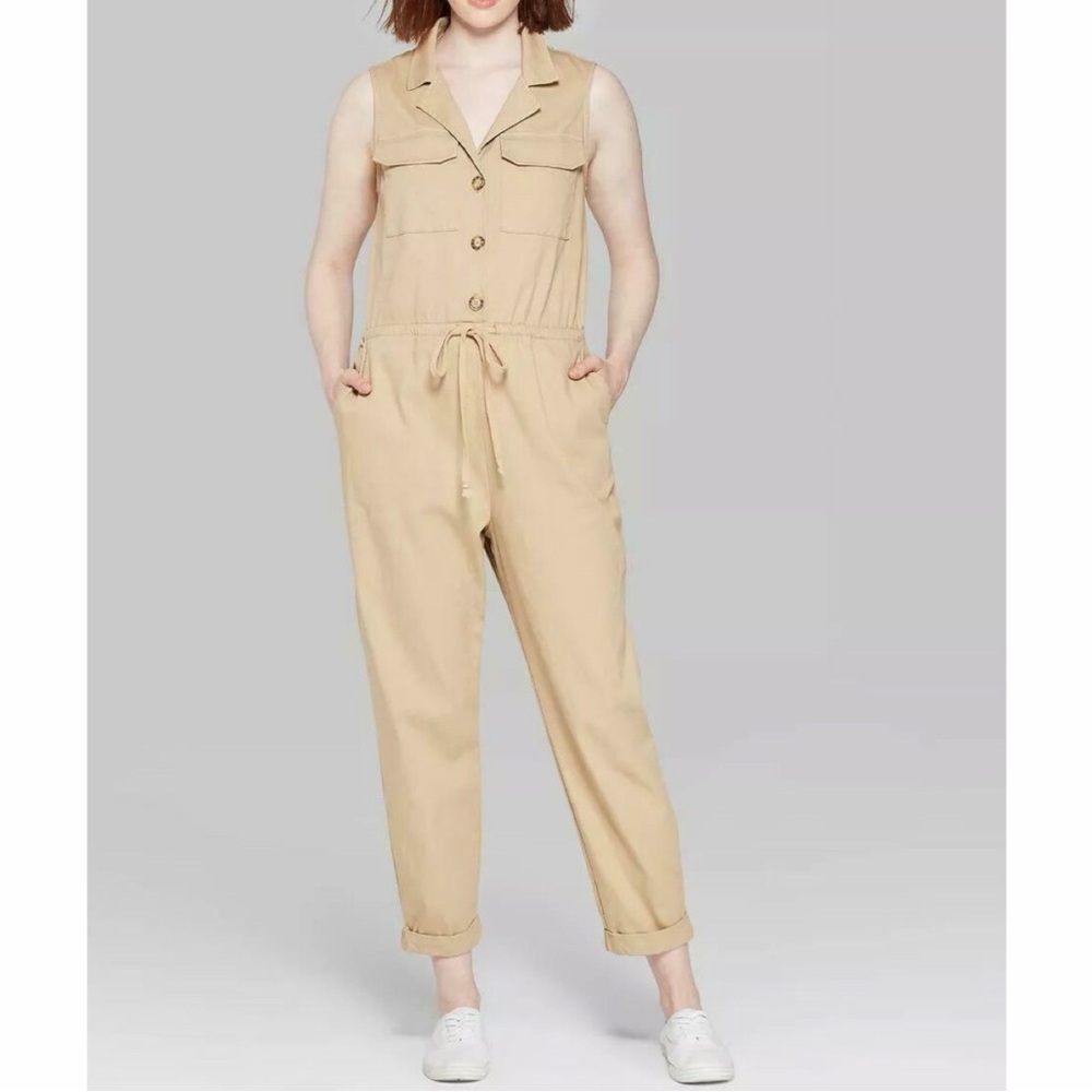 Wild Fable Sleeveless V-Neck Button-Front Utility‎ Jumpsuit Large NWT